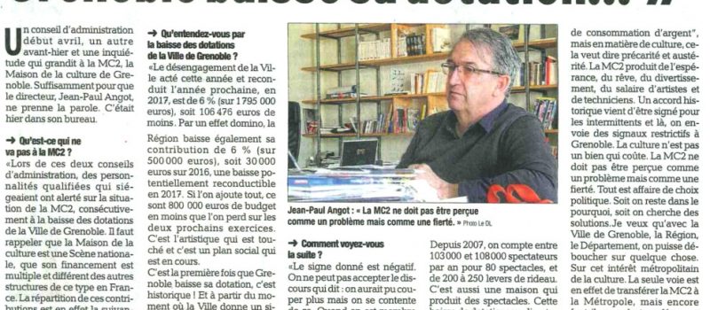 Baisse de subventions de la municipalité : le directeur de la MC2 Jean-Paul Angot exprime son inquiétude