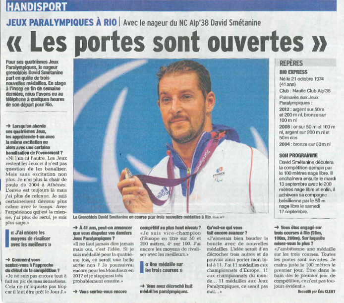 A l’heure des Jeux paralympiques : interview du nageur David Smétanine