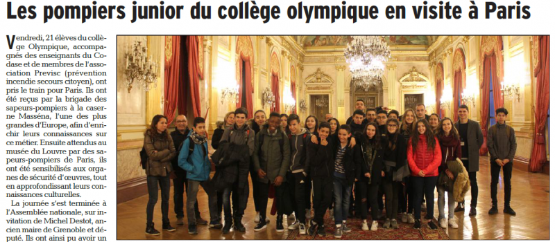 Les élèves-pompiers juniors du collège Olympique ont visité l’Assemblée nationale